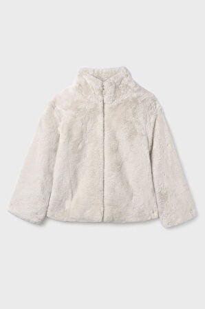 Kız Çocuk Dik Yaka Pelüş Mont - Bej | 12 Yaş