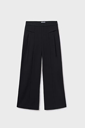 Kız Çocuk Pileli İspanyol Paça Pantolon - Siyah | 12 Yaş