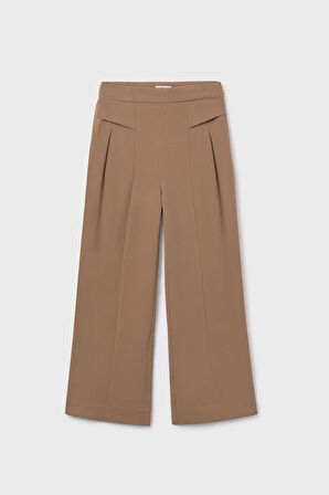 Kız Çocuk Pileli İspanyol Paça Pantolon - Camel | 12 Yaş
