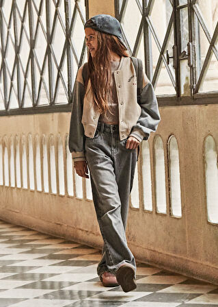 Mayoral Kız Çocuk Gri Bol Paça Kot Pantolon 7574