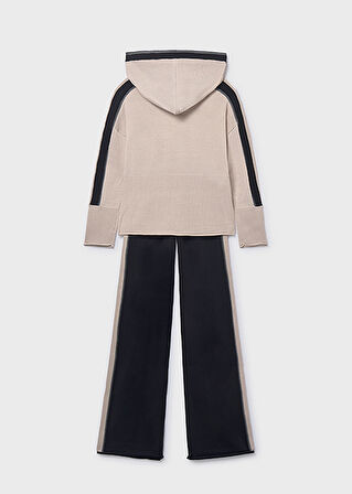 Mayoral Bej-Siyah Kız Çocuk Pantolon Kapüşonlu Kazak Takım 7585