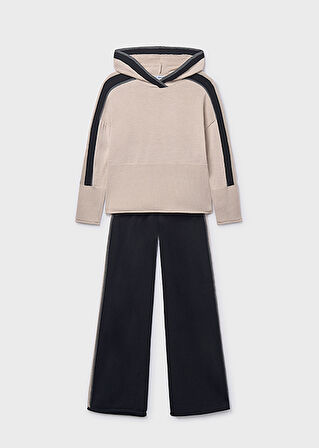 Mayoral Bej-Siyah Kız Çocuk Pantolon Kapüşonlu Kazak Takım 7585