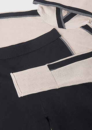 Mayoral Bej-Siyah Kız Çocuk Pantolon Kapüşonlu Kazak Takım 7585