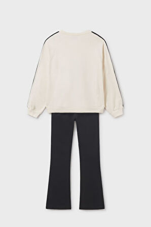 Kız Çocuk Baskılı Sweatshirt ve İspanyol Paça Taytlı Takım - Siyah/Krem | 16 Yaş