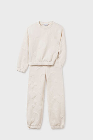 Kız Çocuk Rahat Kalıp Kabartma Desenli 2'li Eşofman Takımı - Krem | 16 Yaş