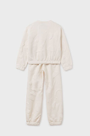 Kız Çocuk Rahat Kalıp Kabartma Desenli 2'li Eşofman Takımı - Krem | 16 Yaş