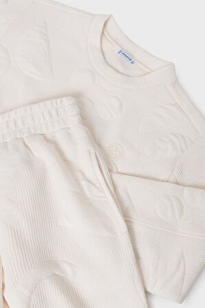 Kız Çocuk Rahat Kalıp Kabartma Desenli 2'li Eşofman Takımı - Krem | 16 Yaş