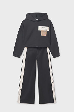 Kız Çocuk Yanları Çıtçıtlı Crop Eşofman Takımı - Siyah | 16 Yaş