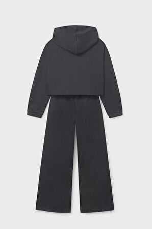 Kız Çocuk Yanları Çıtçıtlı Crop Eşofman Takımı - Siyah | 16 Yaş