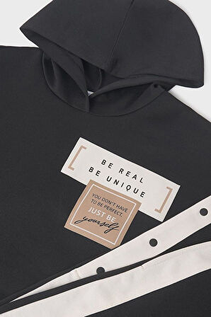 Kız Çocuk Yanları Çıtçıtlı Crop Eşofman Takımı - Siyah | 16 Yaş