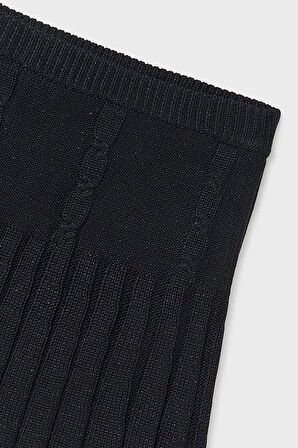 Kız Çocuk Saç Örgüsü Desenli Pileli Triko Etek - Siyah | 14 Yaş