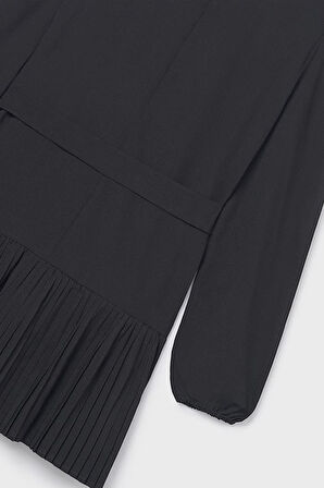 Kız Çocuk Normal Kalıp Eteği Piliseli ve Beli Kuşaklı Elbise - Siyah | 16 Yaş