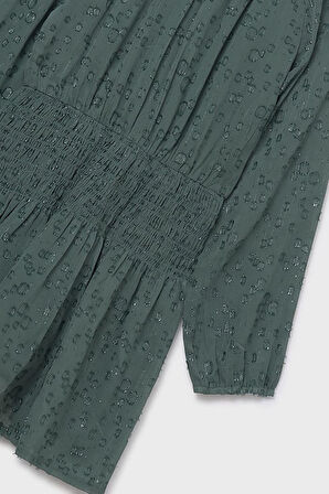 Kız Çocuk Normal Kalıp Beli Gipeli Dokulu Şifon Elbise - Yeşil | 12 Yaş