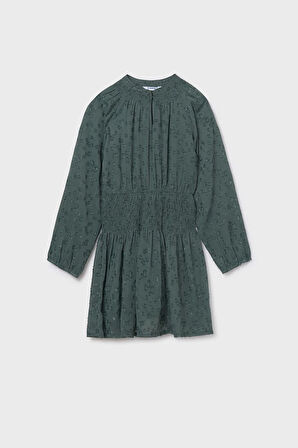 Kız Çocuk Normal Kalıp Beli Gipeli Dokulu Şifon Elbise - Yeşil | 16 Yaş