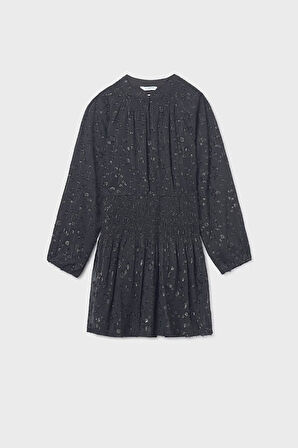 Kız Çocuk Normal Kalıp Beli Gipeli Dokulu Şifon Elbise - Siyah | 16 Yaş