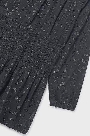 Kız Çocuk Normal Kalıp Beli Gipeli Dokulu Şifon Elbise - Siyah | 16 Yaş