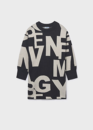 Mayoral Siyah Kız Çocuk Harfli Jakarlı Elbise 7911