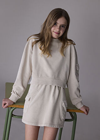 Mayoral Kız Çocuk Bej Sweatshirt ve Kargo Etek Takım 7917