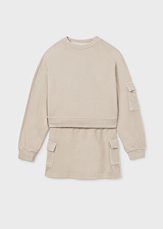 Mayoral Kız Çocuk Bej Sweatshirt ve Kargo Etek Takım 7917