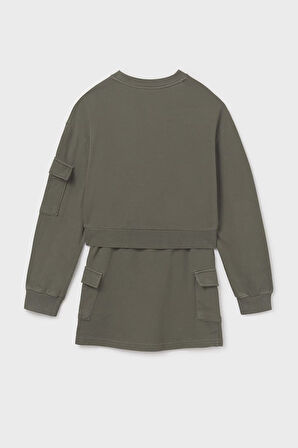 Kız Çocuk Kısa Sweatshirt ve Kargo Etekli Takım - Yeşil | 16 Yaş