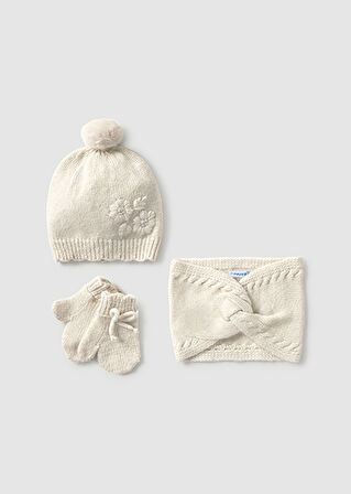 Mayoral Krem Bebek Bere Atkı Eldiven Takım 10019