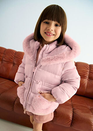 Mayoral Abel&Lula Kız Çocuk Kürk Kapşonlu Kısa Mont