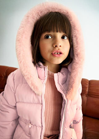 Mayoral Abel&Lula Kız Çocuk Kürk Kapşonlu Kısa Mont