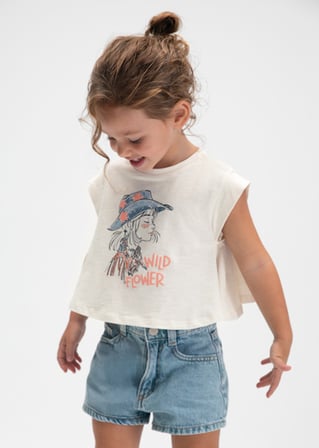 Mayoral Kız Çocuk Baskılı T-shirt Krem - 03006