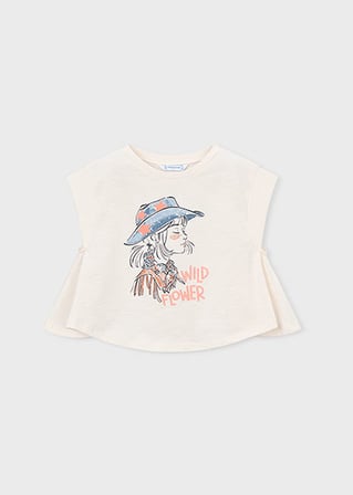 Mayoral Kız Çocuk Baskılı T-shirt Krem - 03006