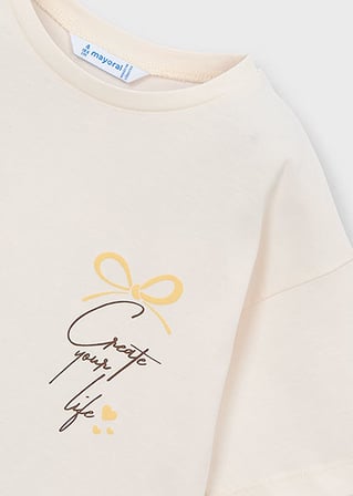 Mayoral Kız Çocuk Desenli Fularlı T-shirt Takım Bej - 03009