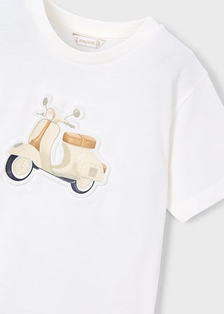 Mayoral Erkek Çocuk Kabartmalı Motor Desenli T-shirt Krem - 03059