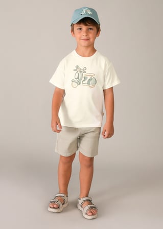 Mayoral Erkek Çocuk Motor İşlemeli T-shirt Krem - 03060