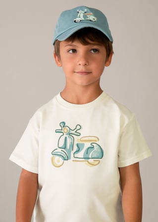 Mayoral Erkek Çocuk Motor İşlemeli T-shirt Krem - 03060