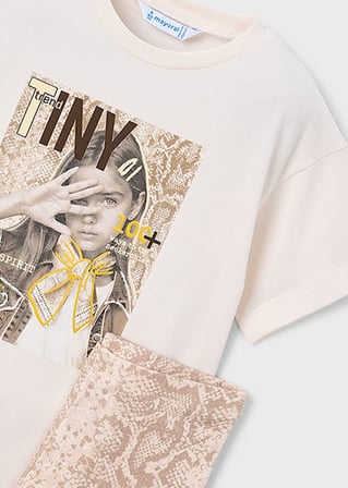 Mayoral Kız Çocuk Desenli Tayt ve T-shirt Takım Bej - 03727