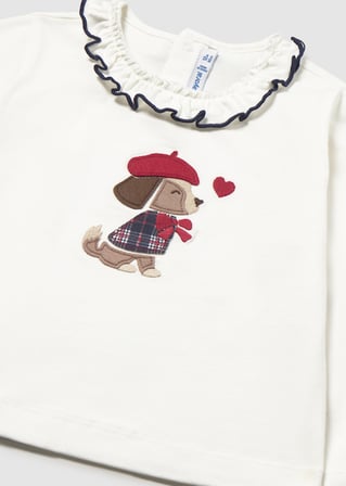 Mayoral Kız Bebek Krem Fırfırlı Yaka Uzun Kollu Baskılı T-shirt 2090
