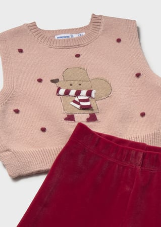 Mayoral Kırmızı Kız Bebek 3 Parça Yelekli Pantolon Bluz Takım 2559