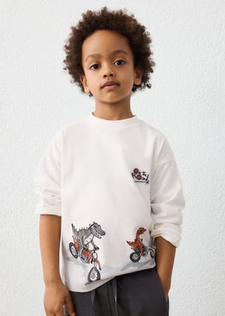 Mayoral Krem Erkek Çocuk Motosiklet Temalı Uzun Kollu T-shirt 4011