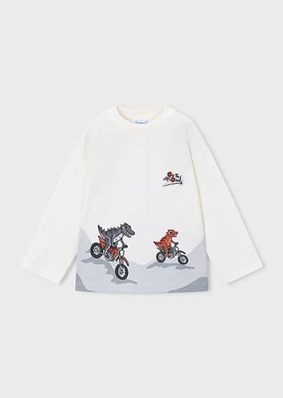 Mayoral Krem Erkek Çocuk Motosiklet Temalı Uzun Kollu T-shirt 4011