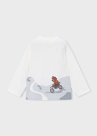 Mayoral Krem Erkek Çocuk Motosiklet Temalı Uzun Kollu T-shirt 4011