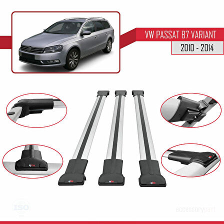 Volkswagen Passat B7 (3C) Variant 2010-2014 Arası ile Uyumlu FLY Model Ara Atkı Tavan Barı Gri 3 Adet