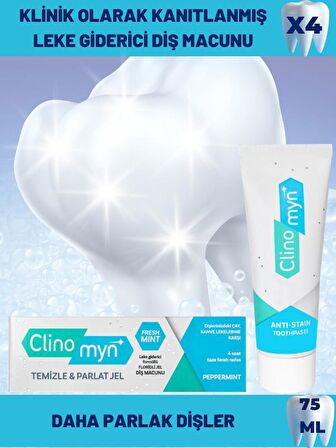 Clinomyn Fresh Temizleme Parlatma Diş Beyazlatan ve Parlatan Jel Diş Macunu 75 ml x 4 Adet