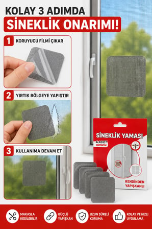 Sineklik Yaması 4 Adet 10x10 cm Kendinden Yapışkanlı Sineklik Tamir Bandı Pencere ve Kapı Sinekliği Onarım Seti