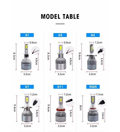 C6 LED XENON 2 Adet H7 Led Xenon 40W 8000LM 6500K Far Ampülü Led Işık seri P-P-P