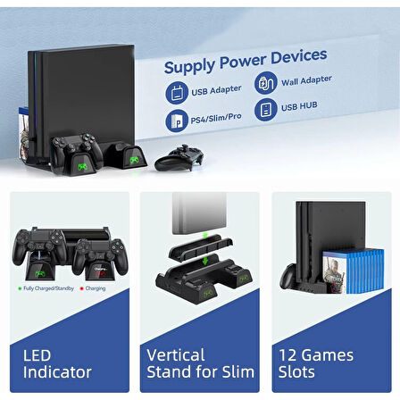 PS4 Slim 3 Fanlı Soğutucu Stand + Çift Şarj Dock – TP4-882C