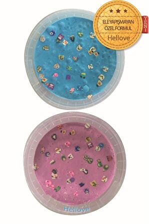 Slime Ele Yapışmayan Hayvan Figürlü Pembe Mavi Renk Slaym 2 Kutu Kaliteli