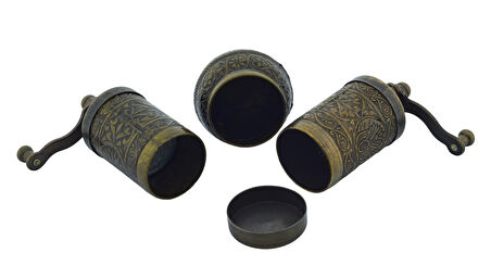 LUDIA Osmanlı Arması Motifli Baharat Değirmeni Antik Renk 2 li Set Top Küpe Hediyeli!