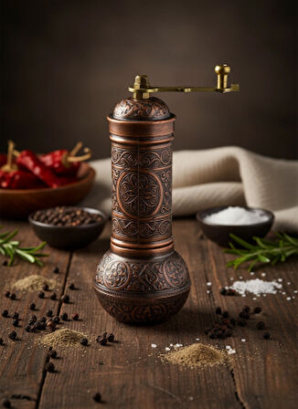 LUDIA Zamak Metal Bakır Renk 3 lü Set Karabiber,Kahve,Çörek Otu El Değirmeni Öğütücü Grinder