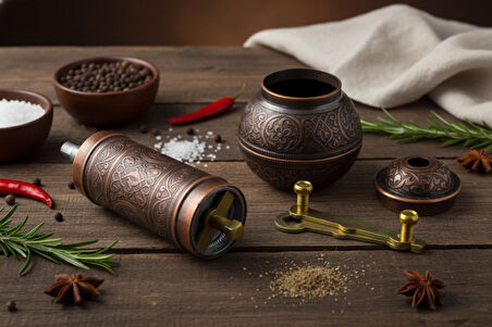 LUDIA Zamak Metal Bakır Renk 3 lü Set Karabiber,Kahve,Çörek Otu El Değirmeni Öğütücü Grinder