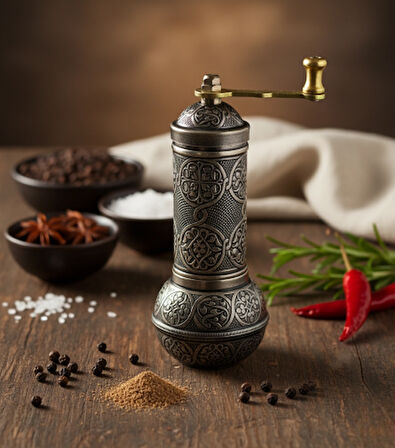 LUDIA Zamak Metal Kalay Renk 3 lü Set Karabiber,Kahve,Çörek Otu El Değirmeni Öğütücü Grinder