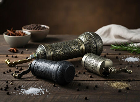 LUDIA Zamak Metal Kalay Renk 3 lü Set Karabiber,Kahve,Çörek Otu El Değirmeni Öğütücü Grinder